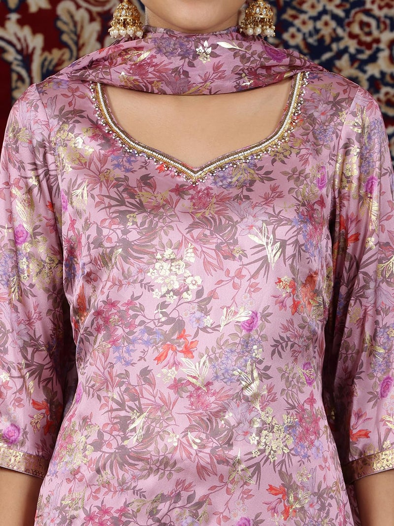 Aurelia Women’s Floral Printed Straight Kurta Set with Palazzos and Dupatta for Women - Image 3
