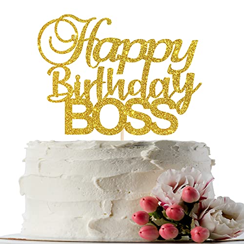INNORU Happy Birthday Boss Cake Topper Gold Glitter Baby Boy 1st Bday Gender Reveal Happy Birthday for Men Prince Dad - Image 1