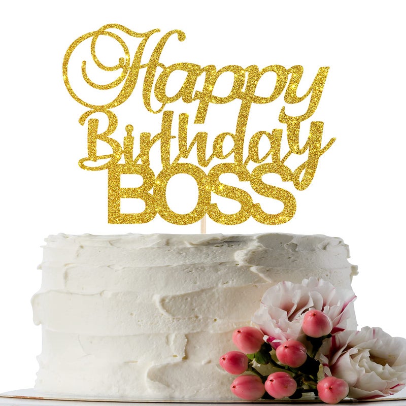 INNORU Happy Birthday Boss Cake Topper Gold Glitter Baby Boy 1st Bday Gender Reveal Happy Birthday for Men Prince Dad - Image 2