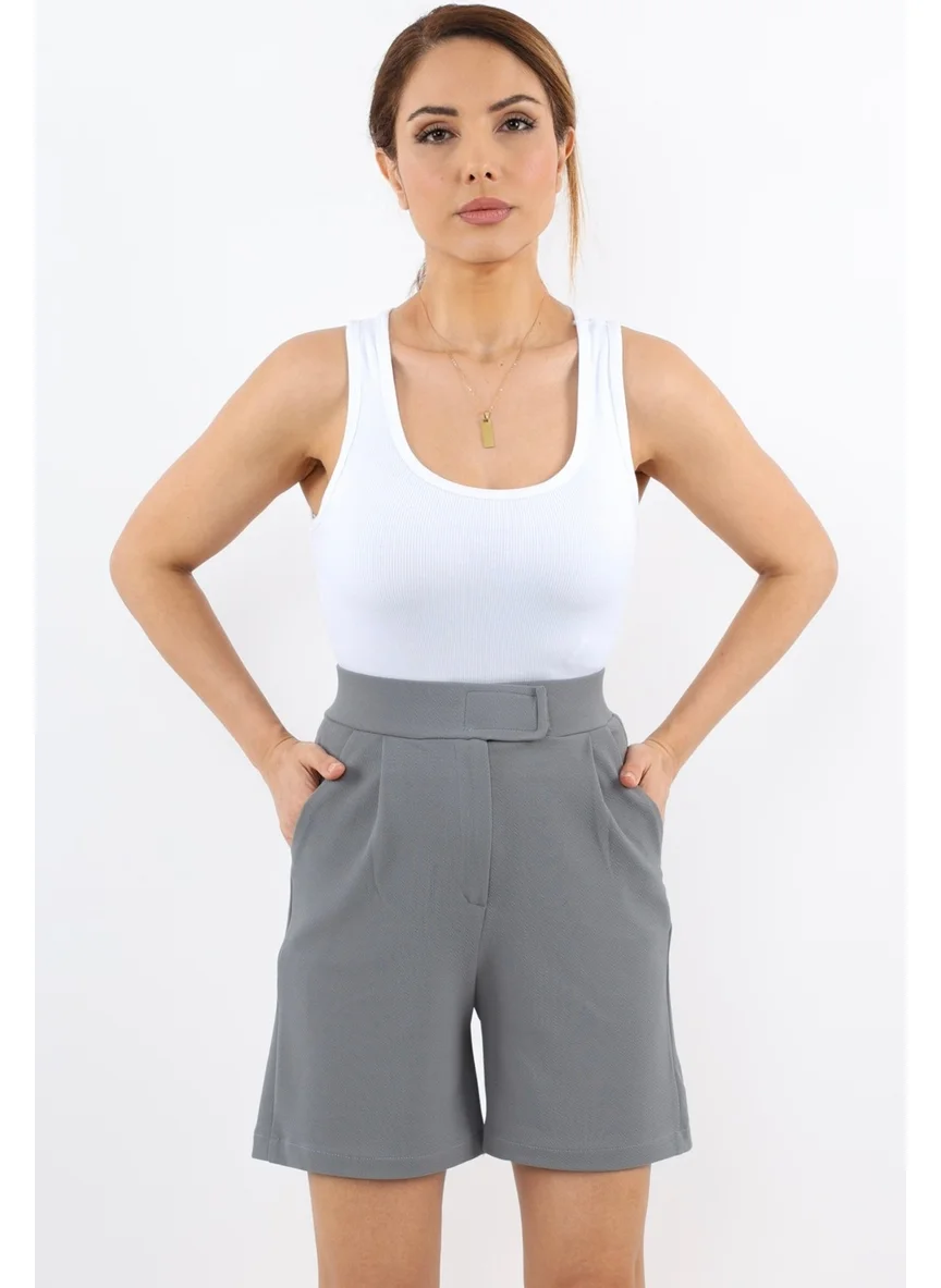 Ritnice Line Women's Lycra Velcro Gray Shorts