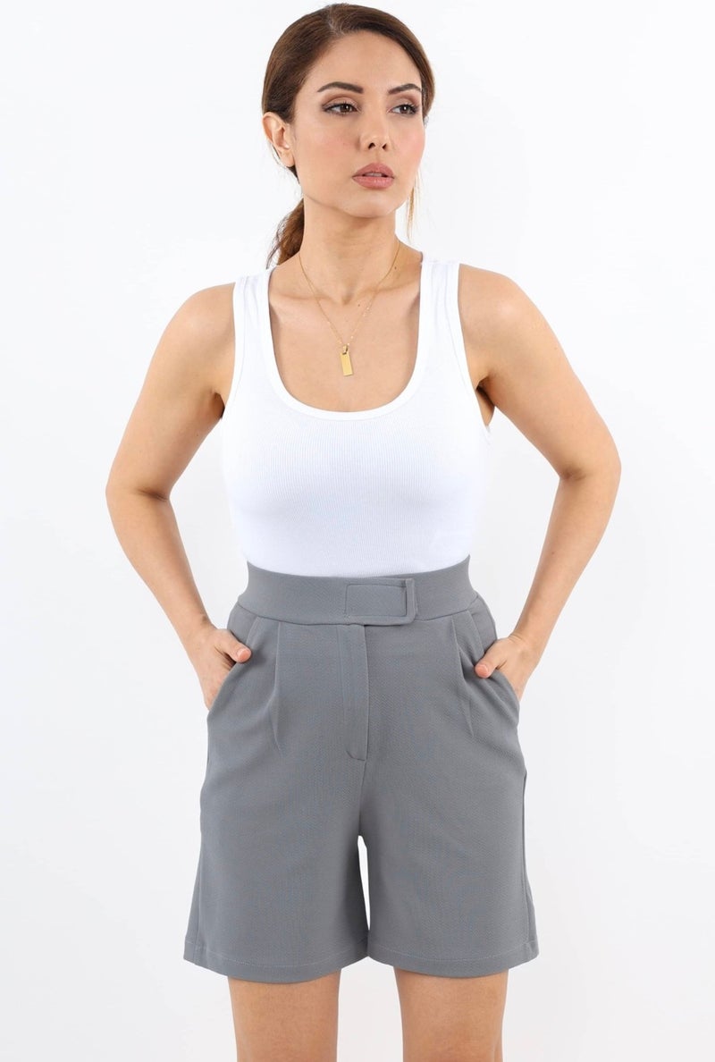 Ritnice Line Women's Lycra Velcro Gray Shorts  - Image 4