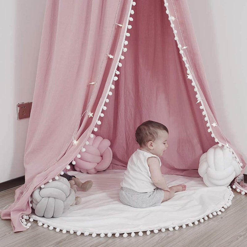 LOAOL LOAOL Kids Bed Canopy with Pom Pom Cotton Canopy for Crib Baby Girl Netting Cover Canopy Crib Curtain Reading Nook Hanging Tent Nursery Play Game Castle House Decoration (Pink Pompom)  - Image 2