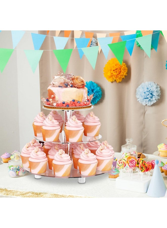 weddingwish حامل كعك أكريليك، برج حلويات شفاف مع قاعدة لحفلات الزفاف، الحفلات، حفلات استقبال المواليد، 3 طبقات دائرية، شفاف - Image 3
