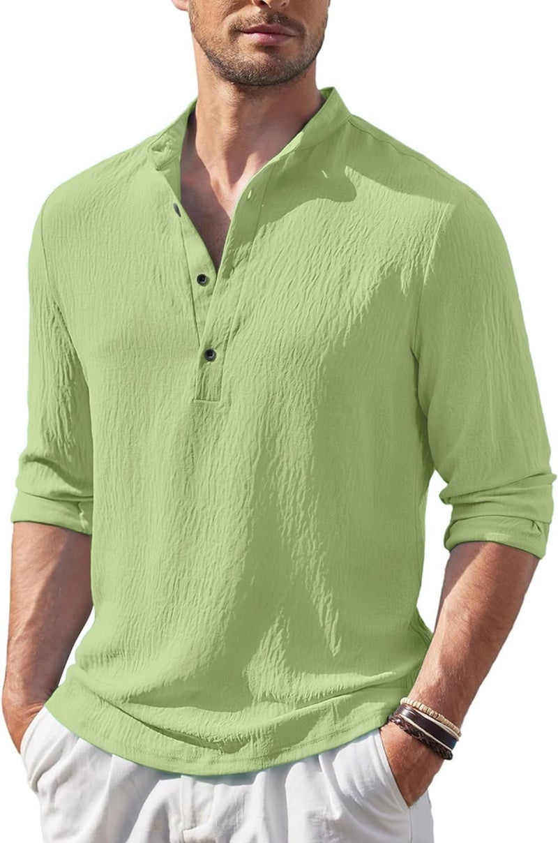 Bellstone Men’s Cotton Blend Solid Regular Fit Full Sleeve Short Kurtas | Men's Trendy Short Kurta | Ethnic Stylish Casual Lightweight Summer Kurta for Daily and Occasion Use - Image 1