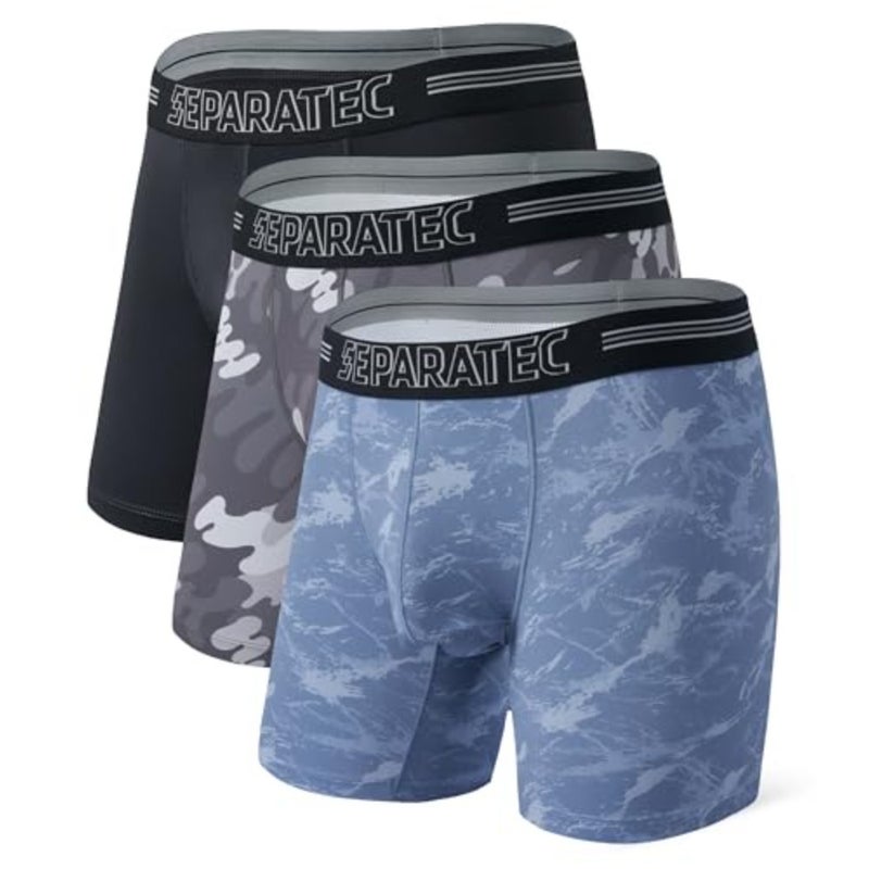 Separatec Dual Pouch Underwear for Men Moisture Wicking Men's Boxer Briefs with Ball Pouch, Printed Underwear 3 or 5 Pack - Image 1