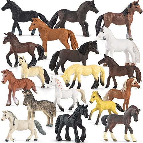 Divwa 18 Pcs Plastic Miniature Realistic Pony Horse Toy Figurine Farm Animal Toy Gift for Boy Girl, Premium Horse Party Favor Decoration Cake Topper Birthday Pinata - Image 1