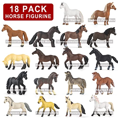 Divwa 18 Pcs Plastic Miniature Realistic Pony Horse Toy Figurine Farm Animal Toy Gift for Boy Girl, Premium Horse Party Favor Decoration Cake Topper Birthday Pinata - Image 4