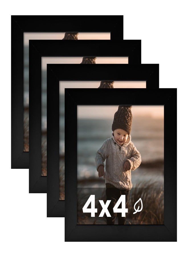 KINLINK مجموعة إطارات صور كينلينك 4x4 سوداء مكونة من 4 قطع، إطارات صور مربعة خشبية مع زجاج شبكي لصور مقاس 4x4 بدون إطار داخلي للعرض على الطاولة والجدار - Image 1