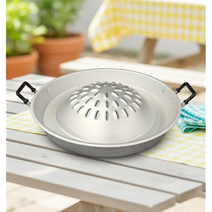 أي كي دي سي مقلاة شواء من الألومنيوم مقاس 44 سم، مقلاة شواء غير لاصقة فضية اللون مع مقابض، مقلاة طهي خارجية كبيرة - Image 1