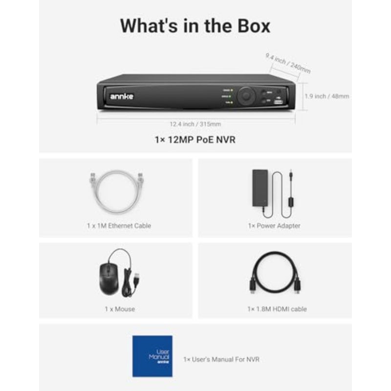 مسجل فيديو شبكة AI ذكي 12MP PoE NVR 8CH، يدعم ما يصل إلى 8X كاميرات IP، يعمل مع كاميرات PoE 12MP/8MP/6MP/5MP/4MP PoE، H.265+، الوصول عن بعد، تسجيل 24/7، متضمن RTSP - Image 2