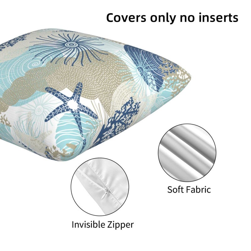 Poream Beach Ocean Starfish Seashell Nautical Coastal Farmhouse Throw Pillow Covers 18x18 Pillow Case Soft Pillowcase Cushion Covers Set of 2 for Sofa Bed Bedroom Car Chair Living Room Home Decor - Image 5
