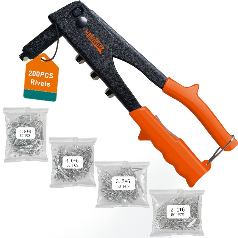 Meiwaltee Rivet gunProfessional Pop Rivet Gun Kit with 200Pcs Rivets 33218532316 Heavy Hand Riveter kit Suitable for Metal work Gutter Automotive and other common DIY projects - Image 3