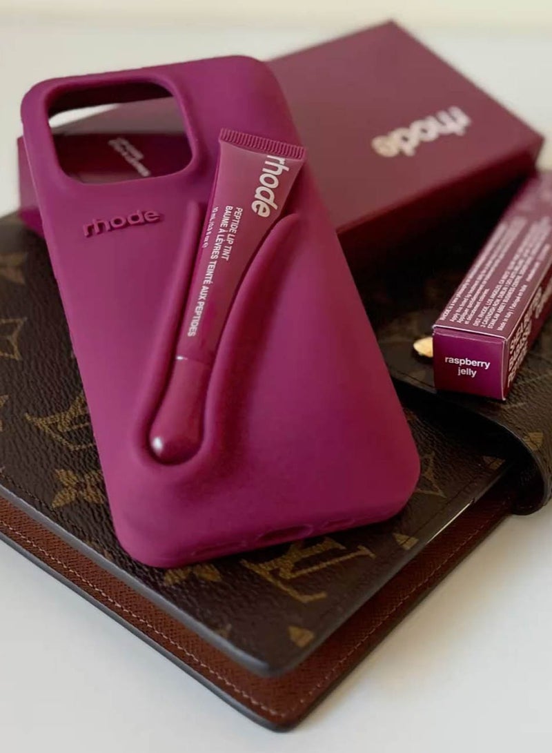 Rhode iPhone 15 plus Case with Lip Gloss ,Mobile phone case Lipstick Set (Raspberry Jelly), Shockproof, scratch-resistant, portable, Rhode Applicable to iPhone 15 plus - Image 4