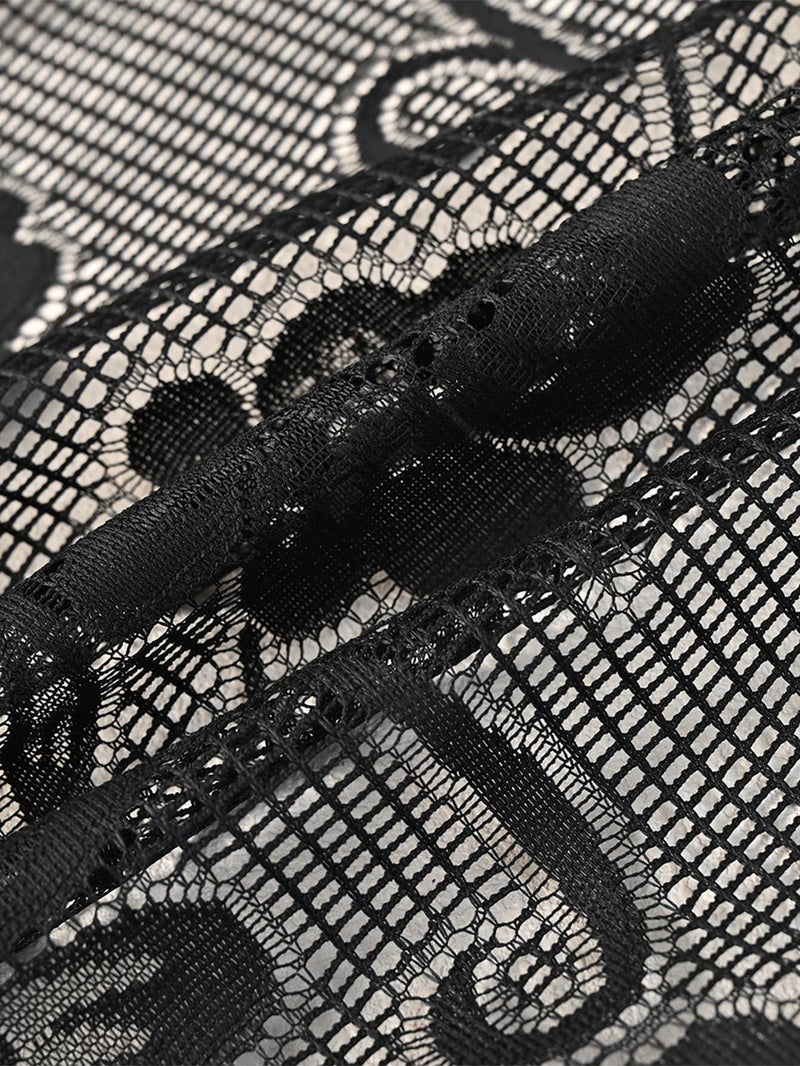 Jayla Black Semi-Sheer Floral Lace Curtain Swag for Kitchen Half Window Bathroom Decoration Rod Pocket,39 x 39 Inch, 1 Panel - Image 5
