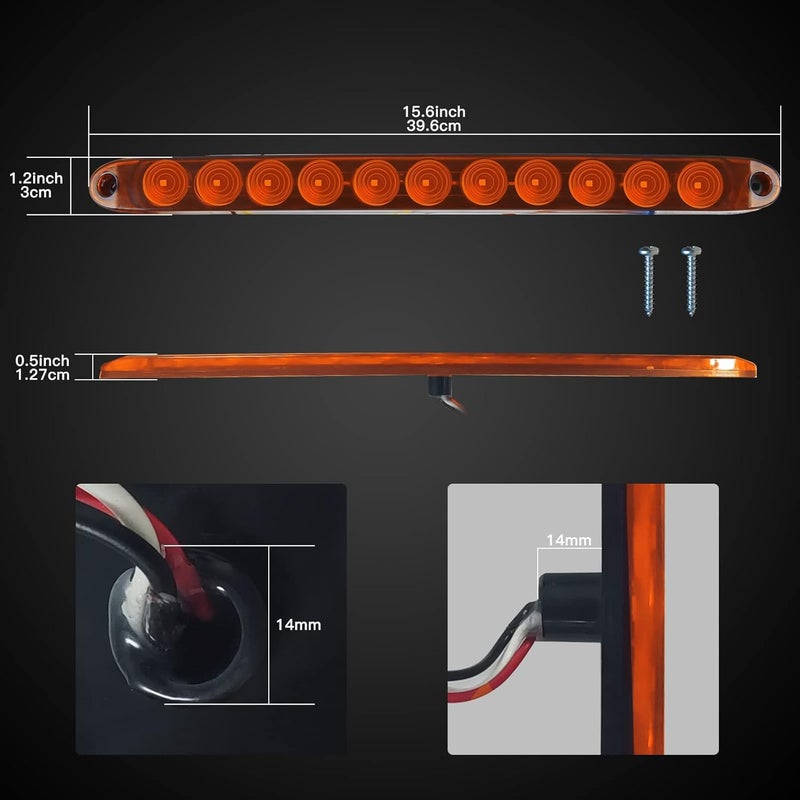 4 قطع كهرماني 11 LED بطول 16 بوصة شريط إضاءة للمقطورة مقاوم للماء IP65 لإشارة الانعطاف وإضاءة الذيل وضوء الفرامل وشريط التوقف وعلامة المقطورة وشريط التعريف للشاحنة - Image 2