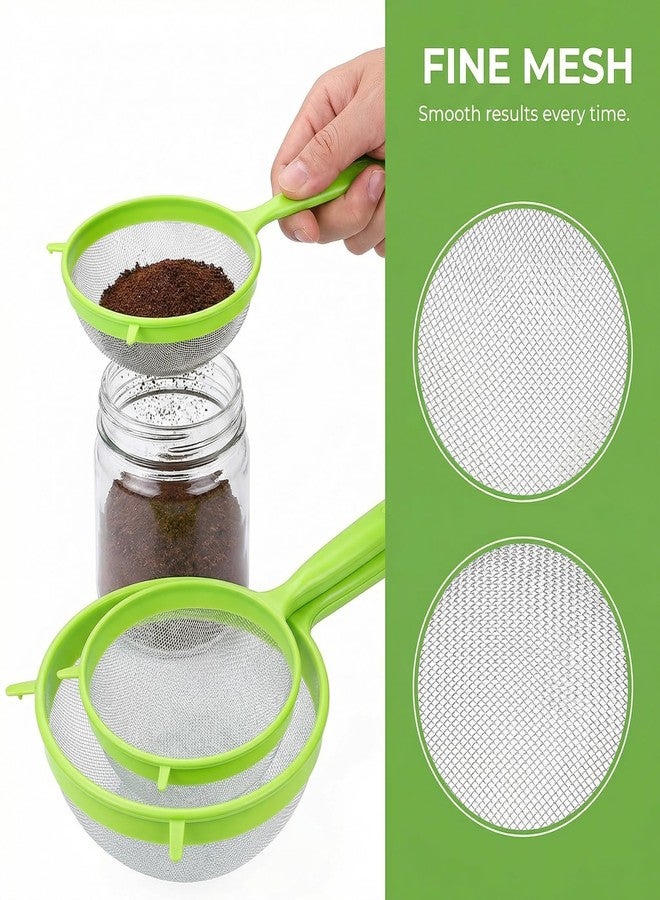 Essivox 3Pcs Green Plastic Strainer, Flour Sifter Set with Long Handle, Fine Mesh Colander for Flour, Coffee, Tea - Image 4