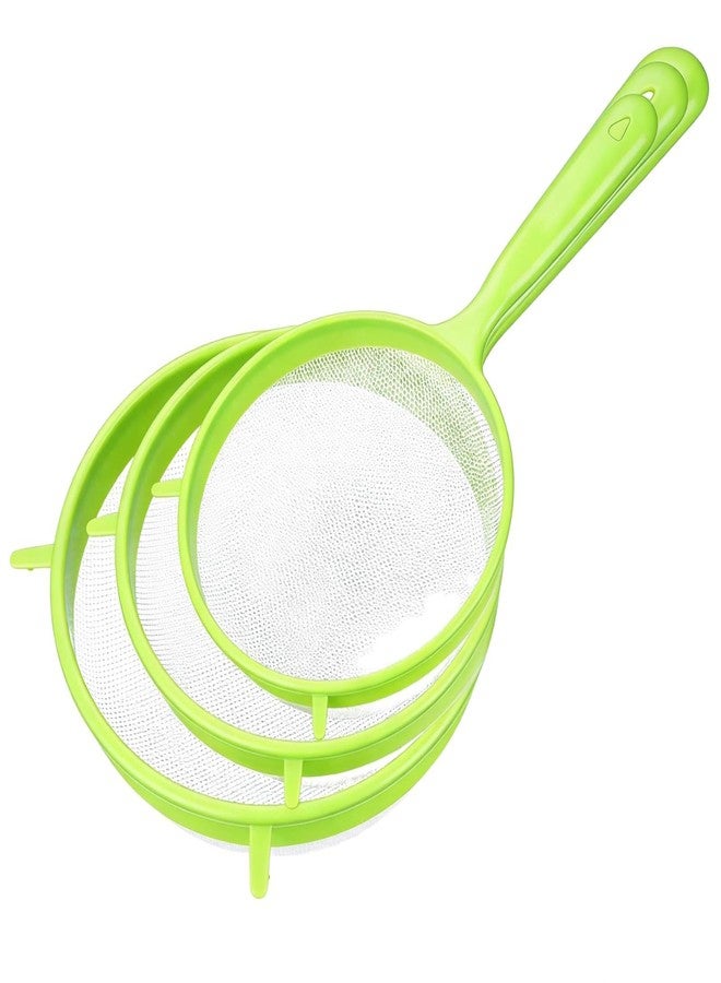 Essivox 3Pcs Green Plastic Strainer, Flour Sifter Set with Long Handle, Fine Mesh Colander for Flour, Coffee, Tea - Image 1