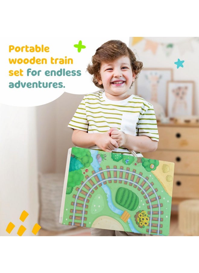 Bimi Boo Bimi Boo 26-Piece Wooden Take-Along Tabletop Railroad Play Set for Toddlers - Premium Wood Railway Set for Kids 3+ Year Old - Magnetic Train Kit for Pretend Play - Includes Carry Case with Handle  - Image 5