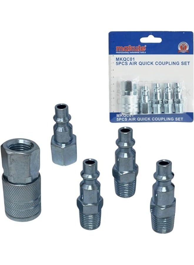 makute 5PCS Air Quick Coupling Set 1/4 Inch US Type, Male Female Pneumatic Connectors for Air Compressor Tools, Steel Quick Connect Fittings Kit MK-QC01 - Image 1