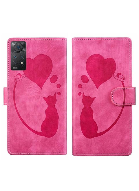 For Xiaomi Redmi Note 11 Pro 5G Pen Heart Cat Embossed Leather Phone Case(Pink)