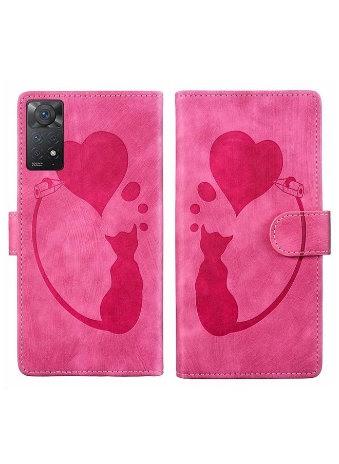 erorex - For Xiaomi Redmi Note 11 Pro 5G Pen Heart Cat Embossed Leather Phone Case(Pink) - Image 1