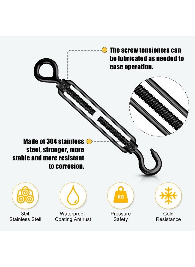Chumia 16 Pcs M6/5/4 Hook And Eye Turnbuckle 304 Stainless Steel Turnbuckles For Cables Wire Rope Tension For Diy String Light Picture Hanging Fence Gate Wire Tent Rope (Black, M5)  - Image 3