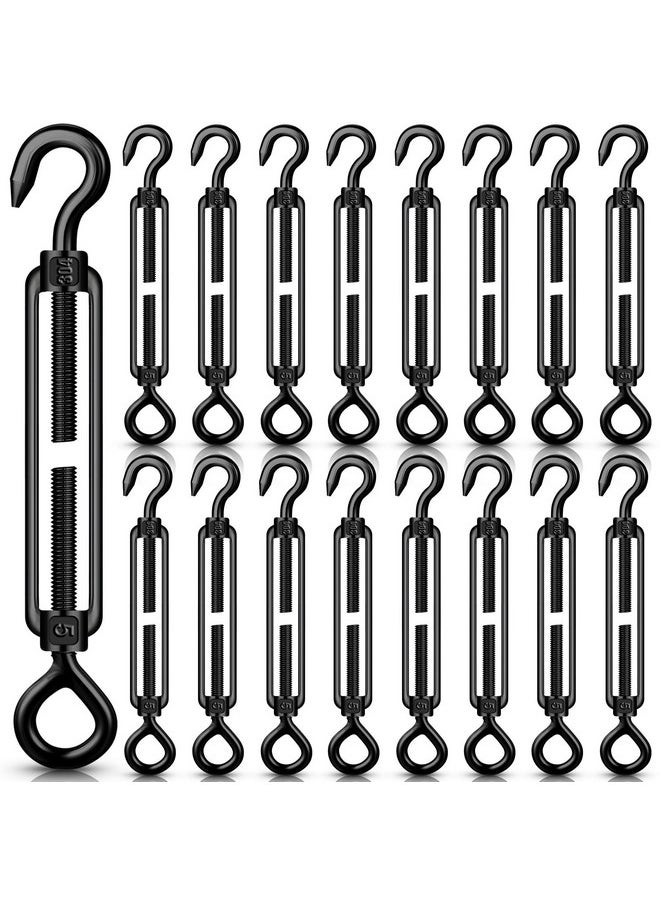 Chumia 16 Pcs M6/5/4 Hook And Eye Turnbuckle 304 Stainless Steel Turnbuckles For Cables Wire Rope Tension For Diy String Light Picture Hanging Fence Gate Wire Tent Rope (Black, M5)  - Image 1