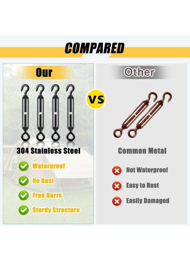 Chumia 16 Pcs M6/5/4 Hook And Eye Turnbuckle 304 Stainless Steel Turnbuckles For Cables Wire Rope Tension For Diy String Light Picture Hanging Fence Gate Wire Tent Rope (Black, M5)  - Image 4