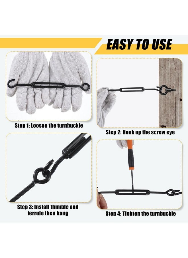 Chumia 16 Pcs M6/5/4 Hook And Eye Turnbuckle 304 Stainless Steel Turnbuckles For Cables Wire Rope Tension For Diy String Light Picture Hanging Fence Gate Wire Tent Rope (Black, M5)  - Image 5