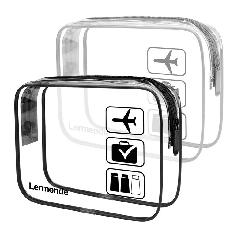 Lermende 2 pcs Clear Makeup Bag TSA Approved 3 Pcs Cosmetic Makeup Bags Set Waterproof Clear PVC with Zipper Handle Portable Travel Luggage Pouch Airport Airline Vacation Organization - Image 1
