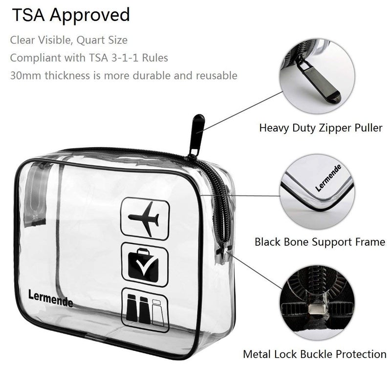 Lermende 2 pcs Clear Makeup Bag TSA Approved 3 Pcs Cosmetic Makeup Bags Set Waterproof Clear PVC with Zipper Handle Portable Travel Luggage Pouch Airport Airline Vacation Organization - Image 3