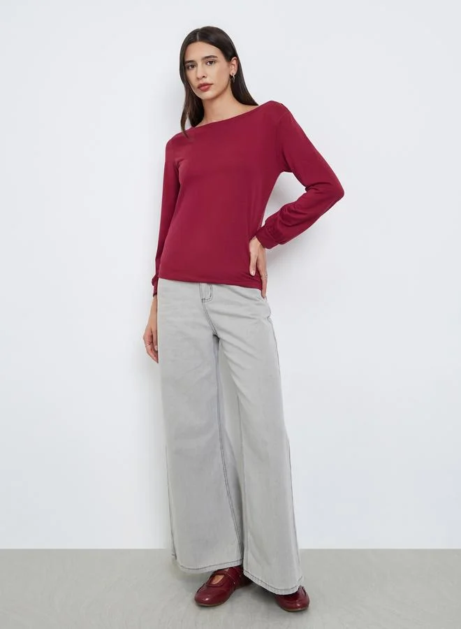 Styli Styli Burgundy Graphic Print Regular Fit T-Shirt