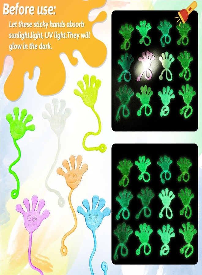 NatNarr 50 Pack Glow in the Dark Sticky Hands Kids Birthday Party Favor Goodie Bags Stuffers Glow Sticky Hands Toys Stretchy Class Prize Treasure Box Toy Carnival Sensory Party Toy (Random Color) - Image 3