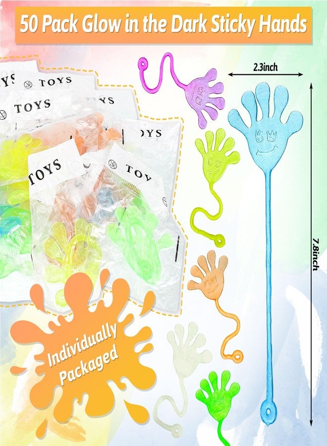 NatNarr 50 Pack Glow in the Dark Sticky Hands Kids Birthday Party Favor Goodie Bags Stuffers Glow Sticky Hands Toys Stretchy Class Prize Treasure Box Toy Carnival Sensory Party Toy (Random Color) - Image 2