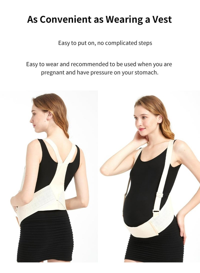 LLASIDO Maternity Belly Belt with Shoulder Straps, Pregnancy Support Band with Breathable Fabric Extra Support for Back Pain Relief (Beige) (X-Large) - Image 2