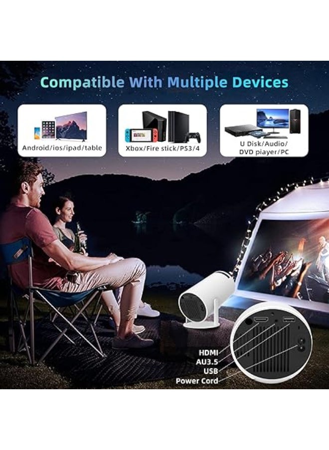 ماركة غير محددة - بروجكتور ذكي ميني 4K بشاشة حتى 130 بوصة – واي فاي 5G، صوت محيطي 360 درجة، بلوتوث 5.0، متوافق مع أندرويد وآيفون وويندوز – أبيض - Image 1