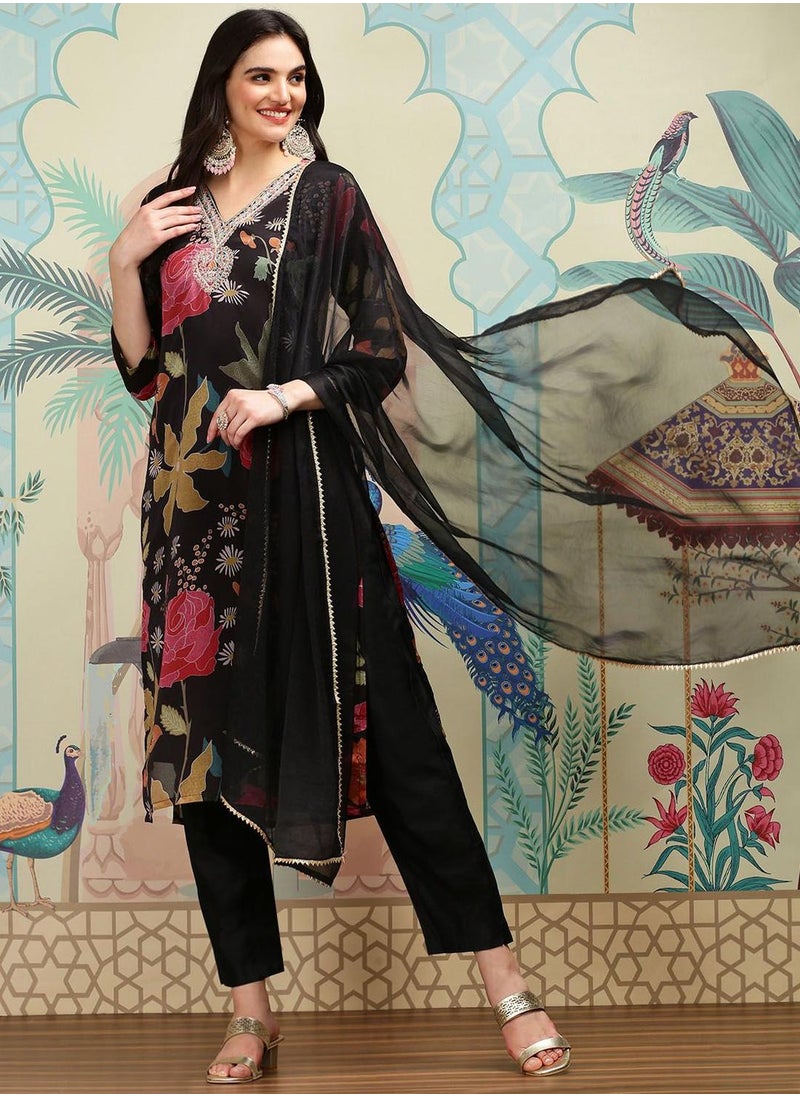 ISHIN Women's Multicoloured Polyester Blend Embellished Tunic Full Length Casual Straight Fit Kurta Set  - Image 5