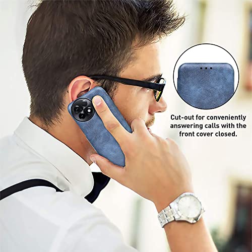 PULOKA for OnePlus 13R - Sleek Flip Case - Premium Vegan Leather Phone Cover with Card Slot - Slim, Durable, Privacy Protection, Shockproof - Kickstand Function - Elegant Flip Wallet Cases - Blue - Image 3