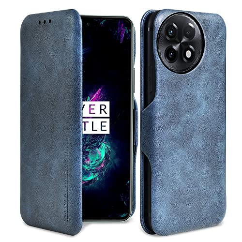 PULOKA for OnePlus 13R - Sleek Flip Case - Premium Vegan Leather Phone Cover with Card Slot - Slim, Durable, Privacy Protection, Shockproof - Kickstand Function - Elegant Flip Wallet Cases - Blue - Image 1