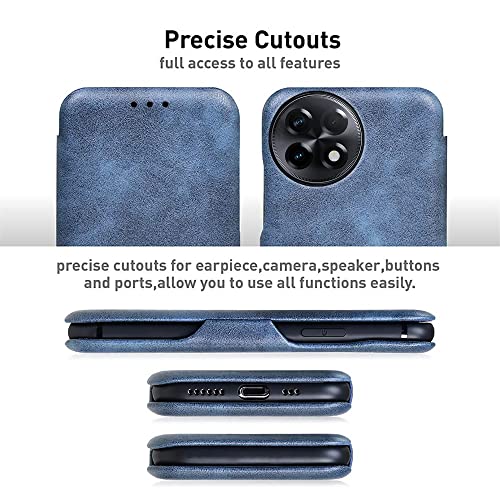 PULOKA for OnePlus 13R - Sleek Flip Case - Premium Vegan Leather Phone Cover with Card Slot - Slim, Durable, Privacy Protection, Shockproof - Kickstand Function - Elegant Flip Wallet Cases - Blue - Image 2
