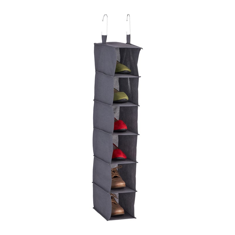 Relaxdays Hanging Wardrobe Storage Narrow for Shoes  Clothes 6 Compartments Fabric HWD 99x15x30 cm 2 Hooks Grey Fleece