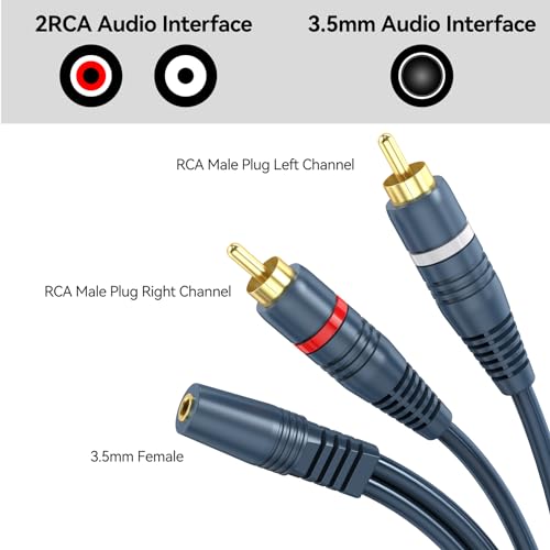 DteeDck RCA to AUX Adapter 2 Pack, Female AUX 3.5 mm to Male RCA Audio Adapters, Stereo Audio 3.5mm Y Cable Converter for Headphone Speaker TV Smartphone MP3 Tablet -20cm - Image 4