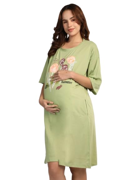 Duchess Mom T-Shirt Dress | Night Dress | Loose Fit | Pre and Post Pregnancy Sage-Green - Image 1
