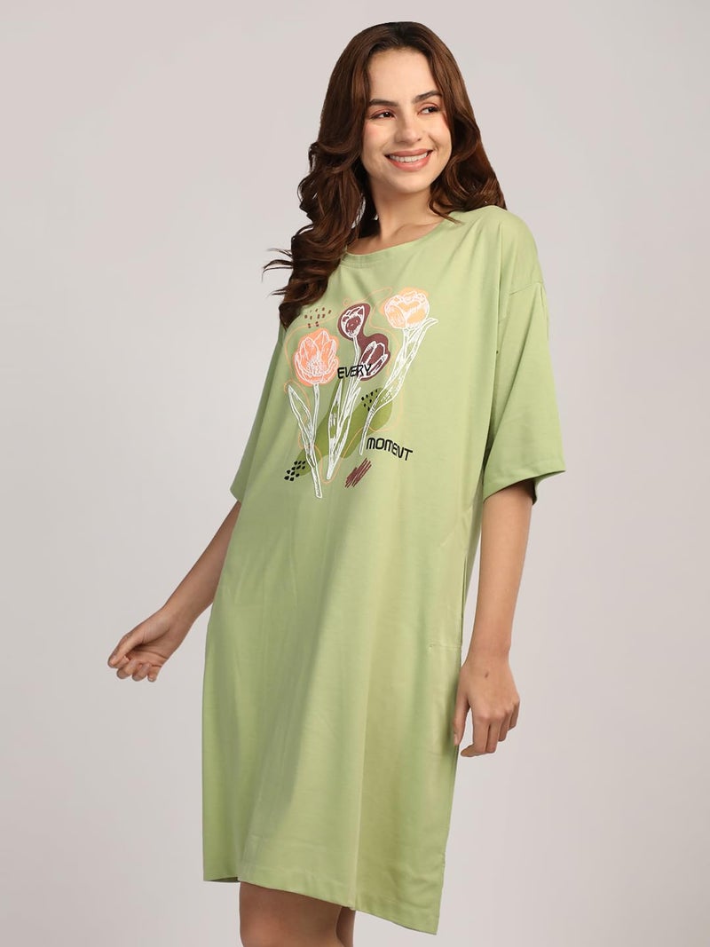 Duchess Mom T-Shirt Dress | Night Dress | Loose Fit | Pre and Post Pregnancy Sage-Green - Image 4