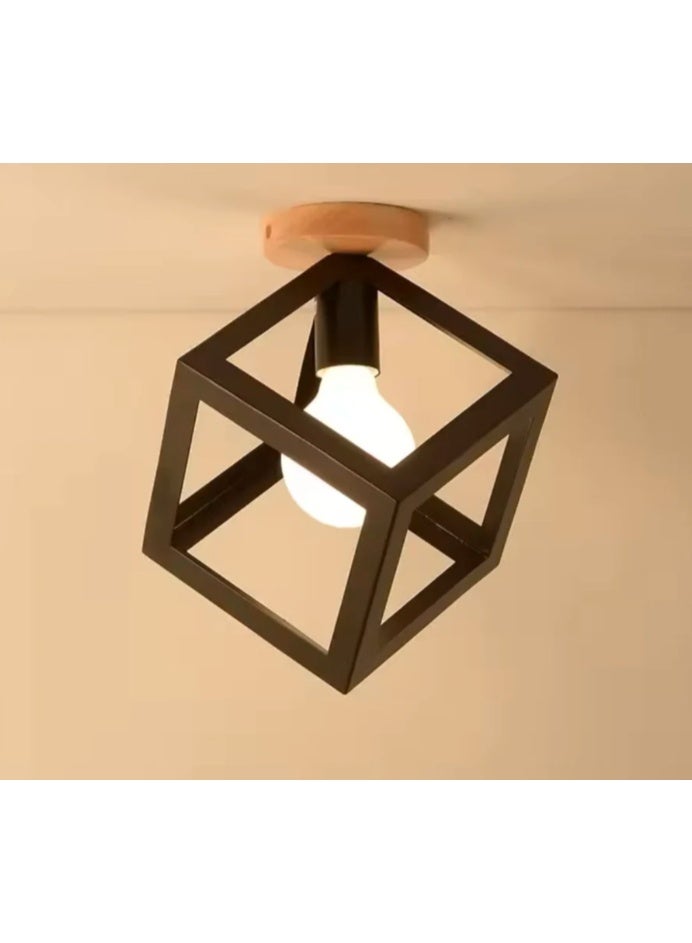 Modern Cube Ceiling Light with Wood and Metal Frame