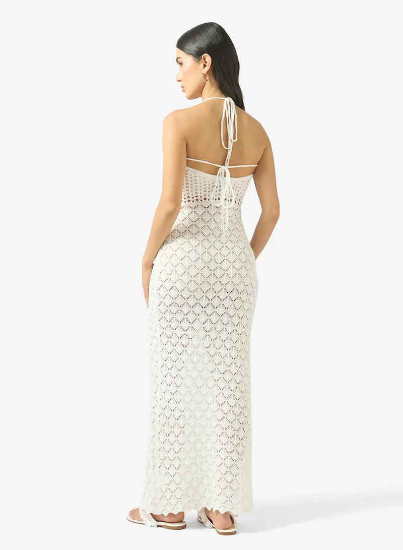 جينجر Crochet Plunge Neck Beach Dress