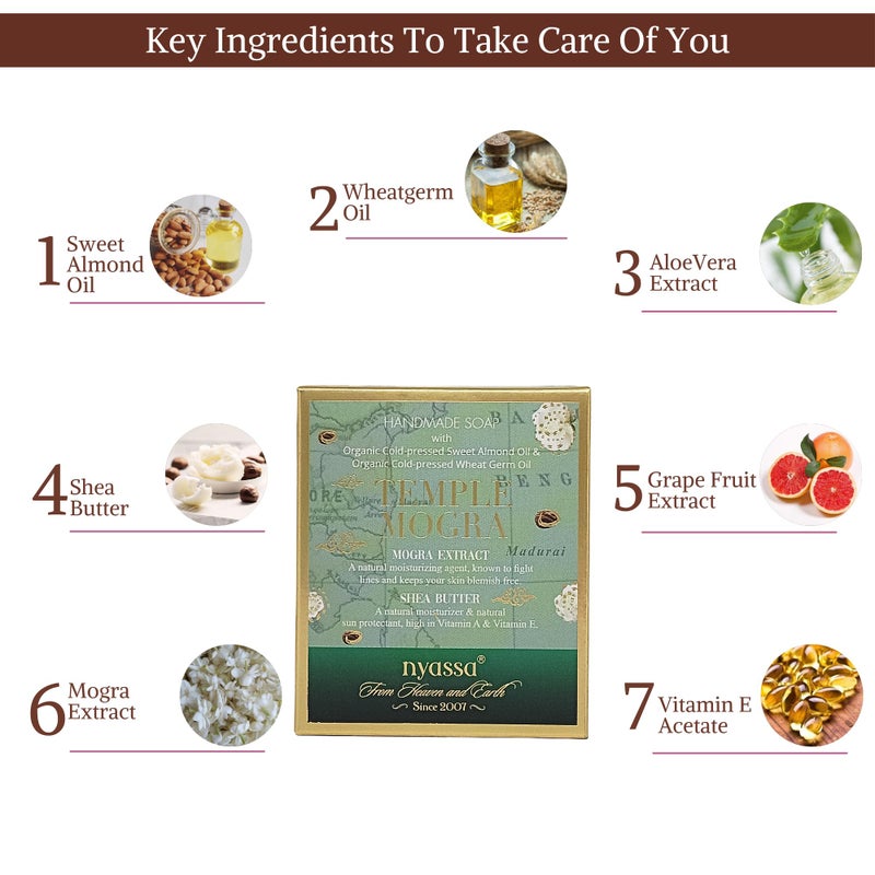 Nyassa Temple Mogra Natural Bathing Handmade Soap | Mogra Extract & Shea Butter | All Skin Type 150gm - Image 4