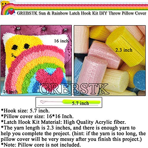 GREBSTK Latch Hook Kit DIY Throw Pillow Cover Sofa Cushion Cover Sun & Rainbow Pattern Paint Cross Stitch 16X16 inch - Image 2