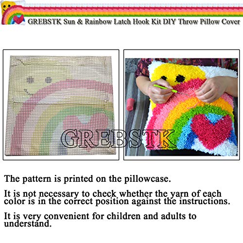 GREBSTK Latch Hook Kit DIY Throw Pillow Cover Sofa Cushion Cover Sun & Rainbow Pattern Paint Cross Stitch 16X16 inch - Image 3