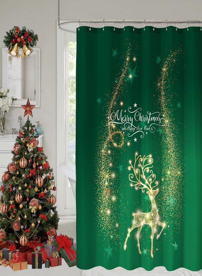 YOSTEV Green Christmas Elk Shower Curtains for Bathroom, Reindeer Winter Xmas Happy New Year Holiday Fabric Bath Home Decor 72x72 Inch - Image 1